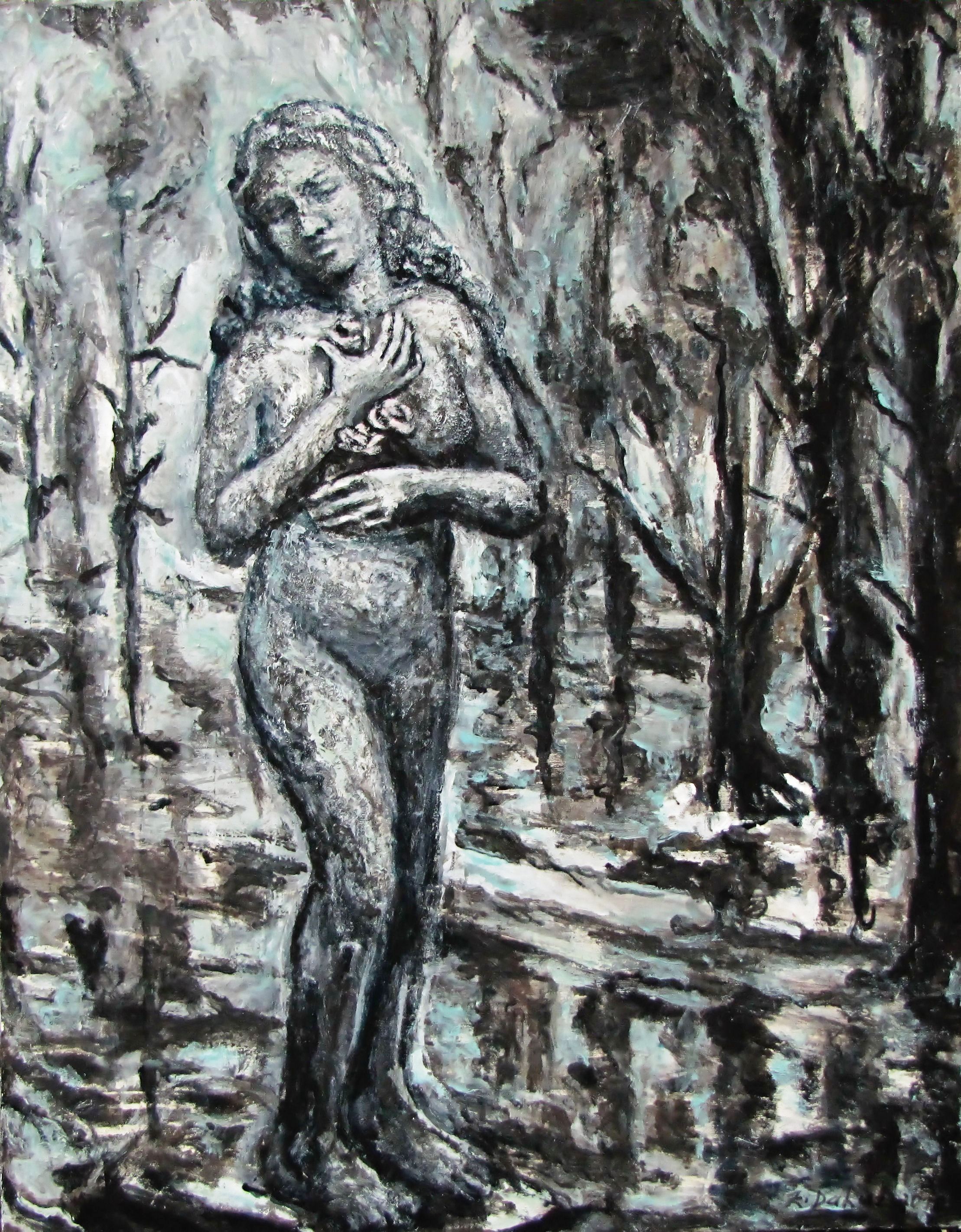 Do Statues Feel The Cold Of The Rain-Acrylic on canvas-28h x 22w in