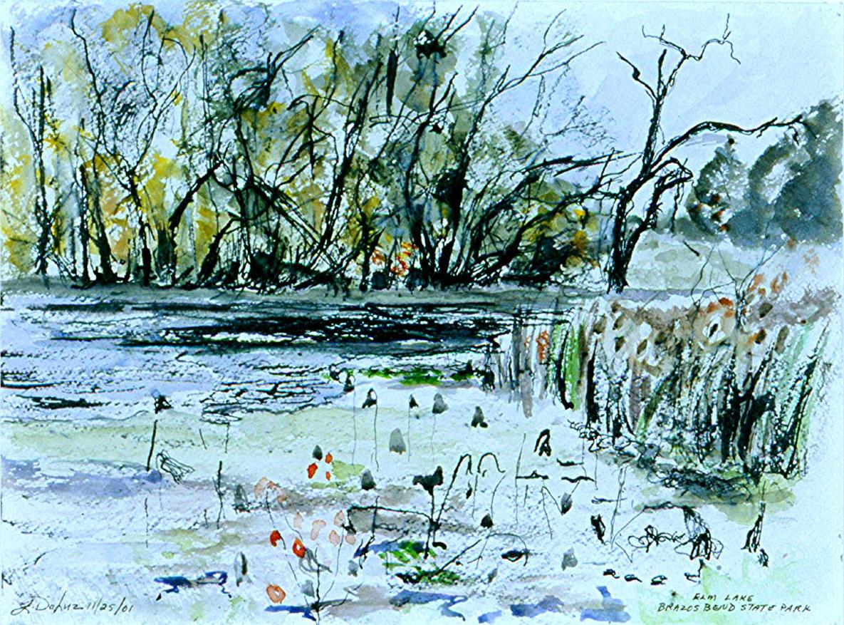 Brazos Bend Pond (I)-Watercolor on paper-11h x 15h in