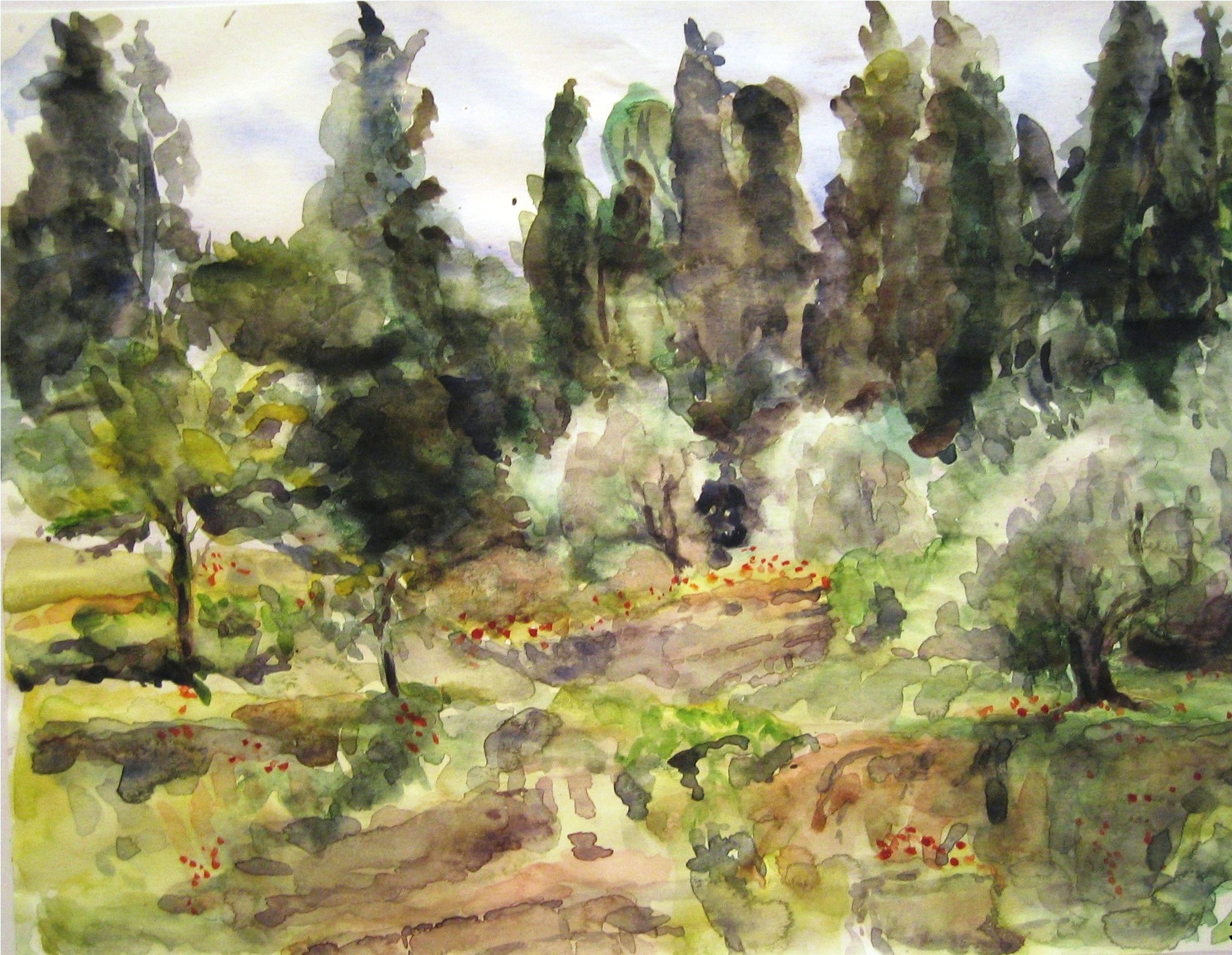 Fiesole Italy Ruins-Watercolor on paper-10h x 14w in