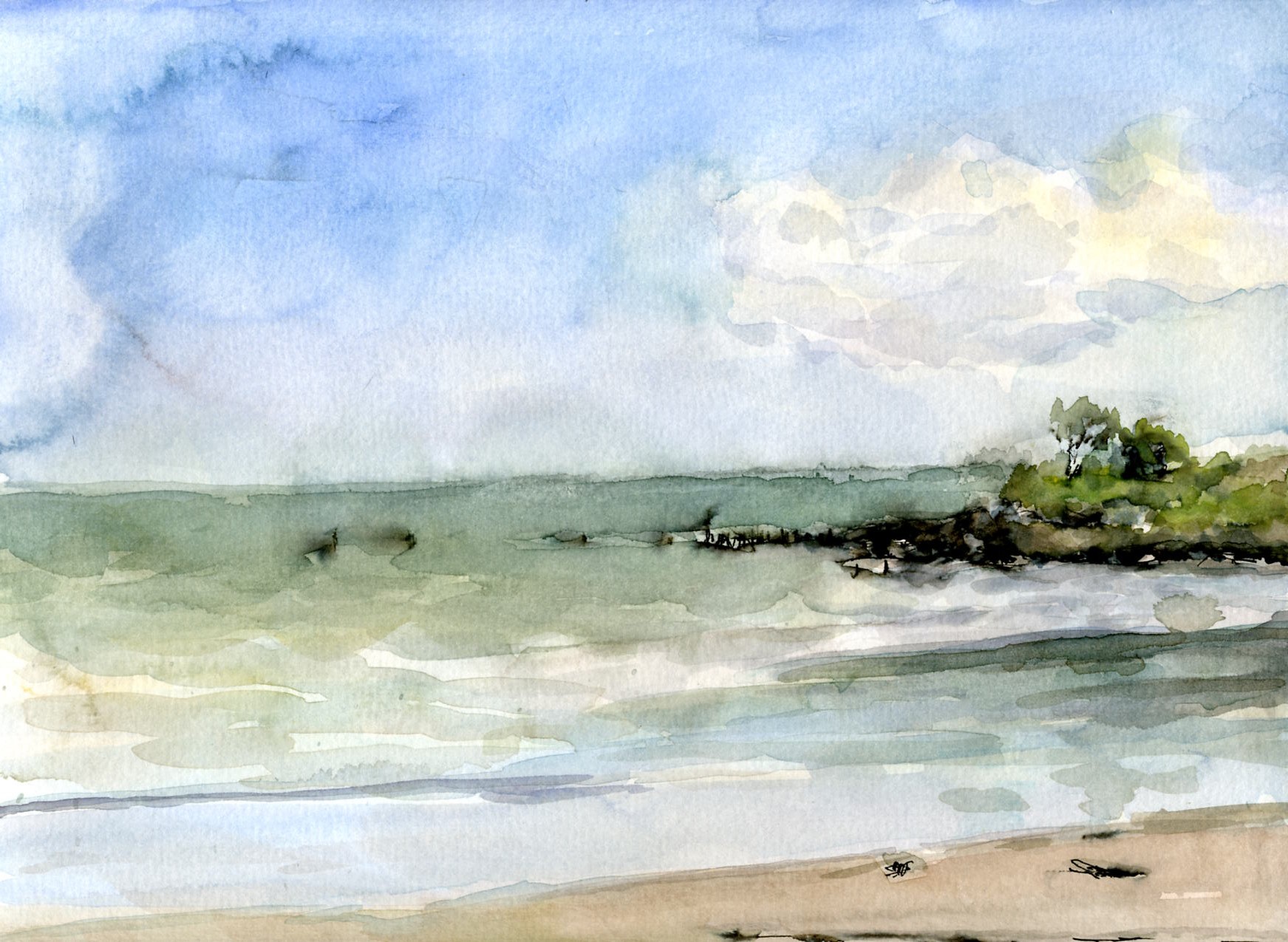 Jardin Beach-Watercolor on paper-16h x 20w in