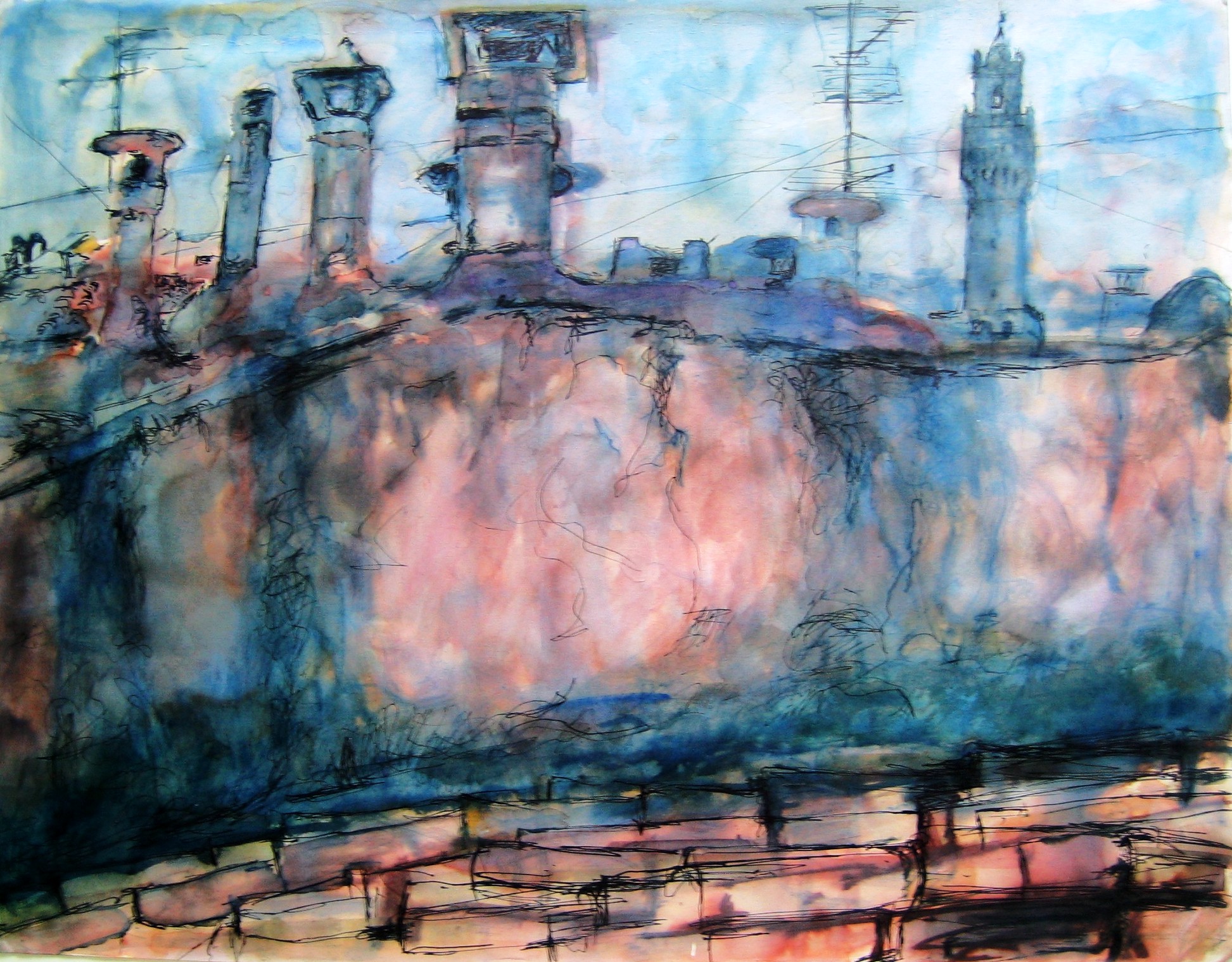 Palazzo Vecchio From My Terrace-2005-Watercolor on paper-20h x 26 w in
